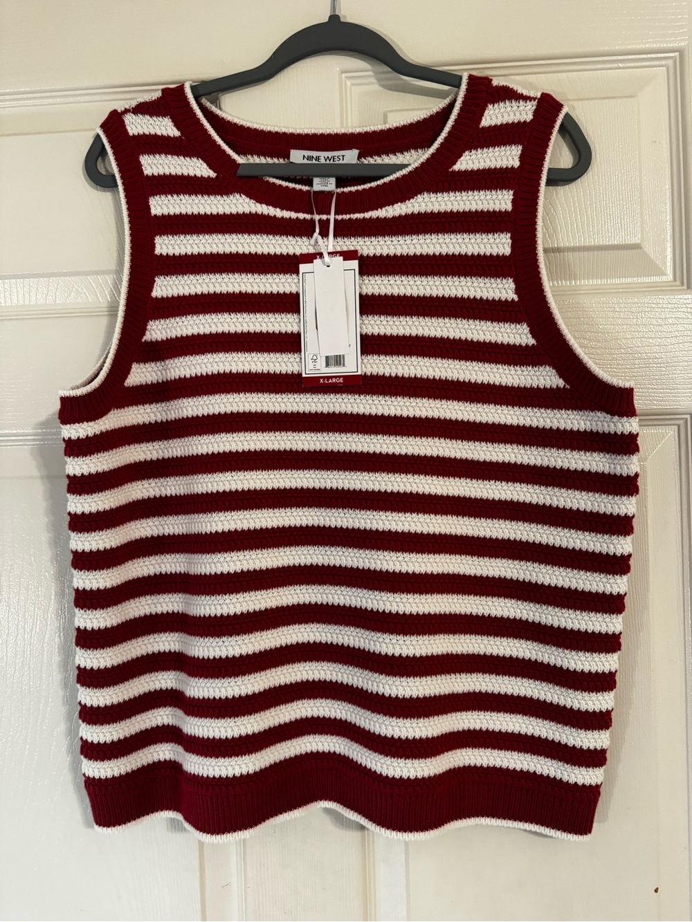 Nine West Red and White Striped Sleeveless Knit Shell